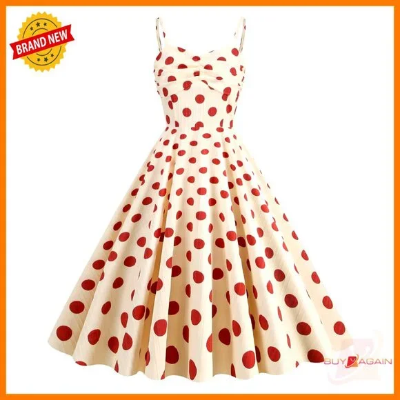 Vintage Polka Dot Halter Dress Retro Rockabilly Swing Party Cocktail - Picture 1 of 5